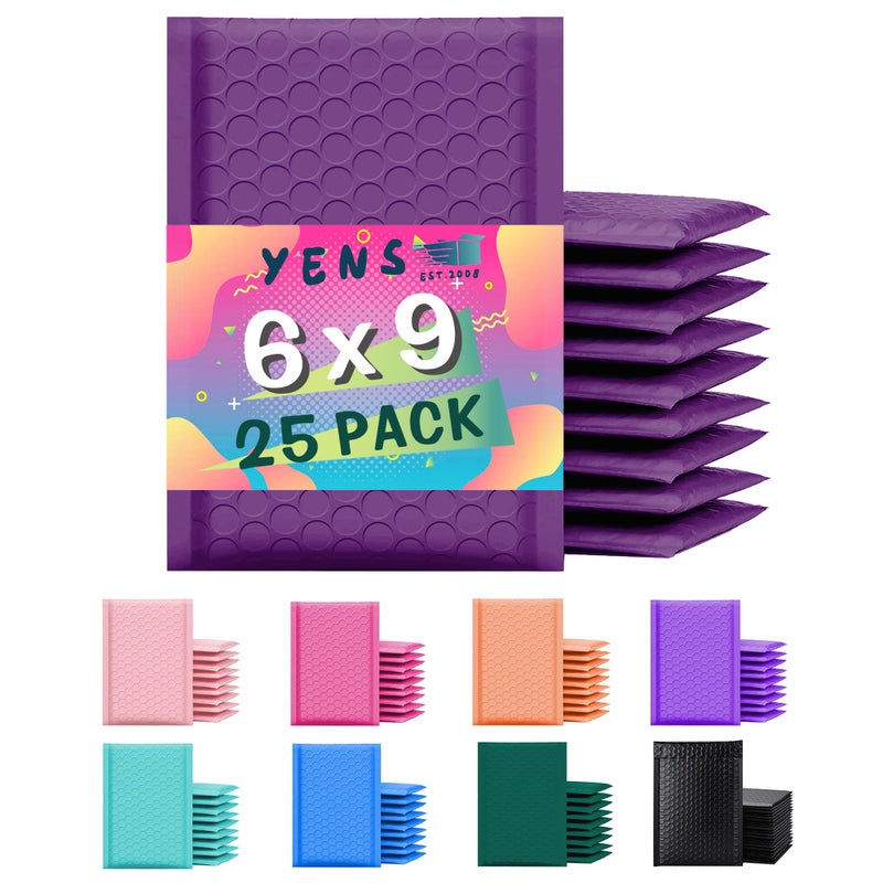 Yens Poly Bubble Mailers 6x10 25 Pack Purple Waterproof Self Seal Adhesive Shipping Bags, Cushioning Padded Envelopes for Shipping, Mailing, Packaging Usable 6x9 - Image 1